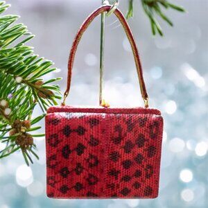 Blood Red Black 60's Vintage Hand Held Faux Snakeskin Bag